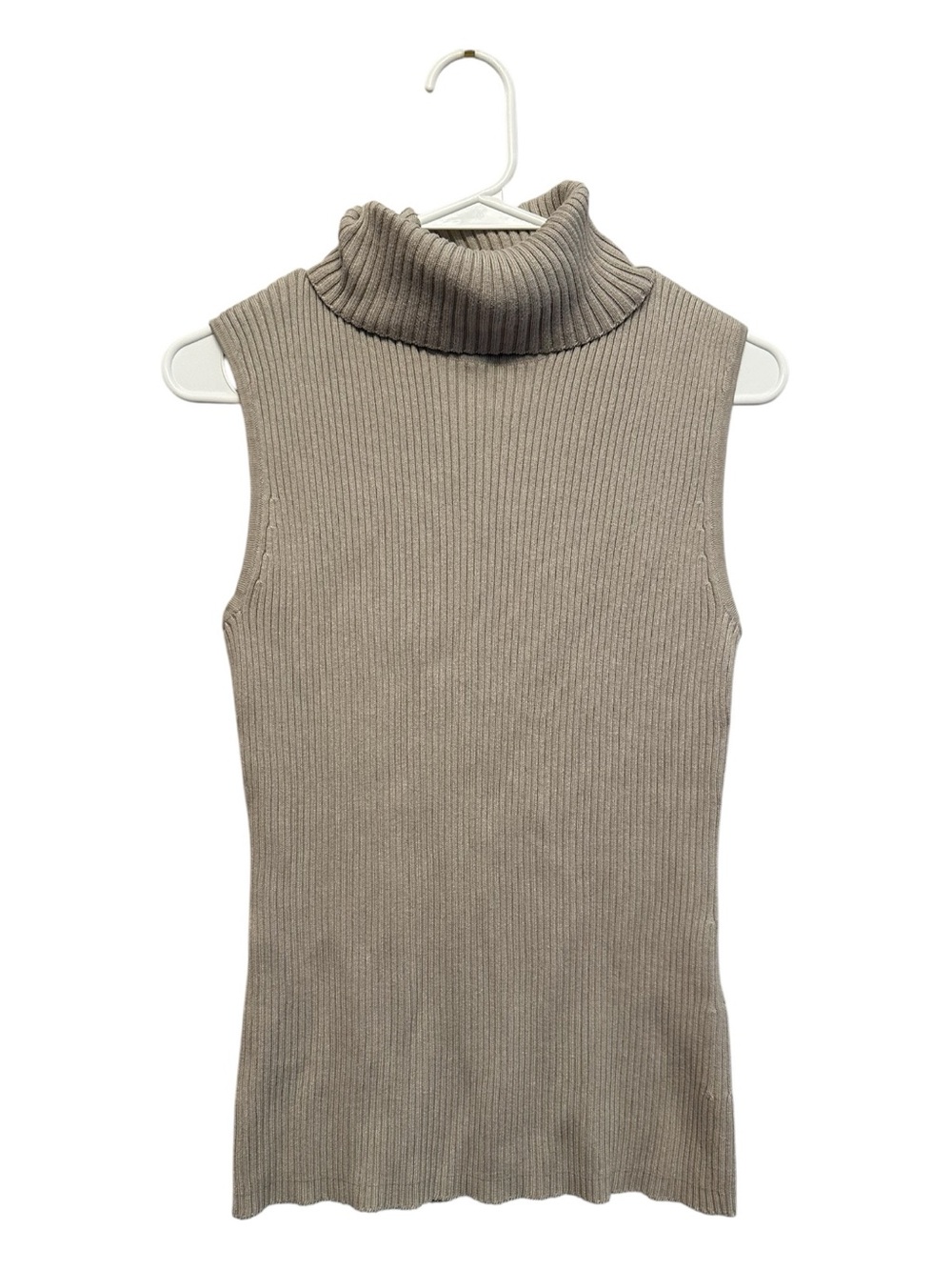 Vintage Y2K Era Chico’s Design Ribbed Sleeveless Turtleneck Tank - Taupe 2 (L)